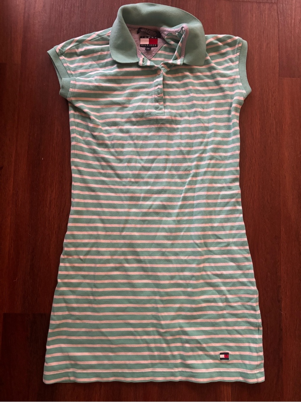 Vintage 90s Tommy Hilfiger Women’s Mint & White Striped Polo Dress
